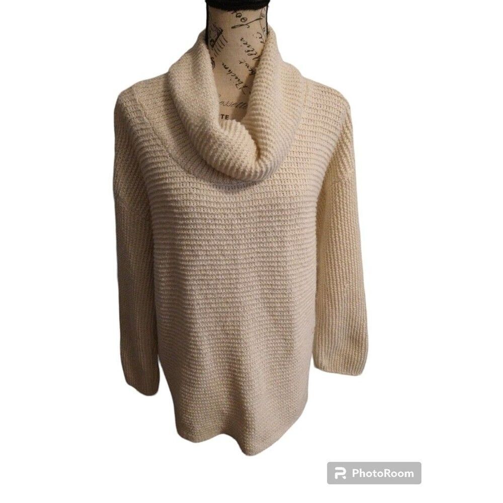 J Jill cowl neck sweater Md Cream Boho Cozy Classic